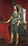 Doublet and hose with ribbon points tipped with aiglets, 1630s