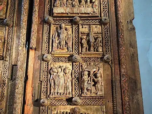 Romanesque interlaces on the only surviving original wooden door of St. Maria im Kapitol, Cologne, Germany, unknown architect or sculptor, c.1065