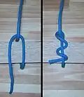 Timber hitch step by step. Three turns are shown.